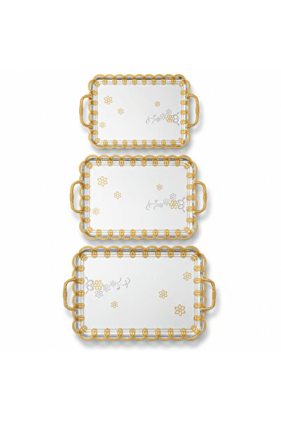 AKDC Premium 3-Piece Rectangular Silver Stainless Steel Serving Tray Set with...