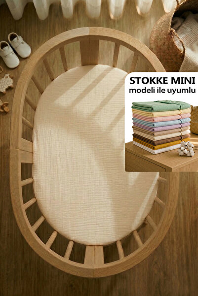 Soho Organics Stokke MINI Uyumlu Lastikli Çarşaf - Müslin Stokke Çarşaf - Ova...