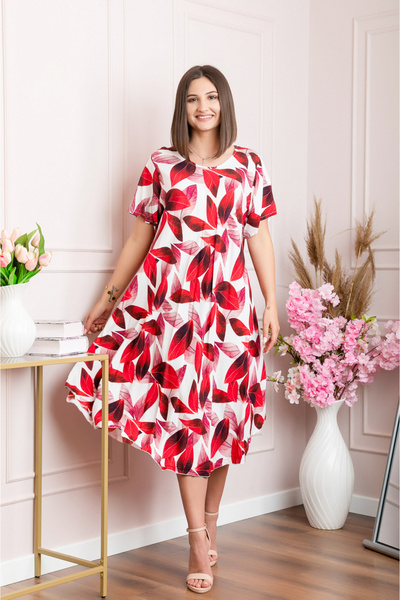 OEM Elegant dress with red and white floral print