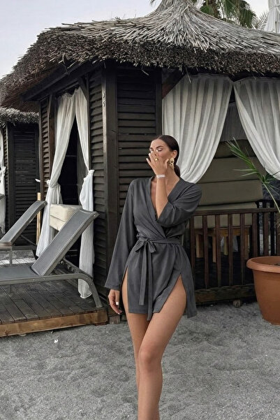 COMBİNE MİCHAİL Women's Straight Fit Basic Smoked Mini Kimono