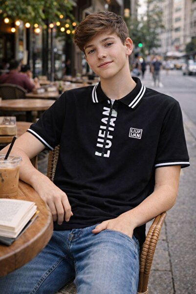 GMG Baby Men's Polo Collar Slim Fit Black Zipper Detailed Equivalent Lfn