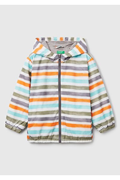 Benetton معطف واق من المطر للأطفال الذكور مخطط من ماركة ميكس