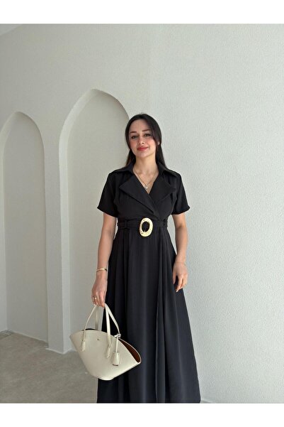 Mooi Butik فستان روبرت حزام لي ميدي 4782 - أسود