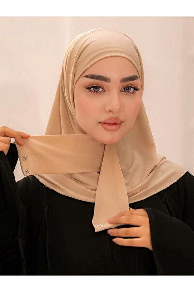 Take Two By Styli Beige Solid Button Detail Hijab