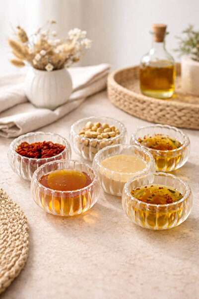 Anadolu Saray 6 ADET 50 ml Çift Cidar Cam Mini Sosluk Kase | Çizgili Reçellik...