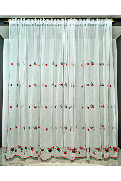 Liz Line Embroidered kitchen curtain, white/multicolor, "Miss Ladybug", with ...