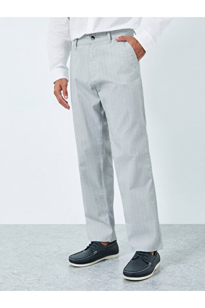 Styli Men Grey Pinstriped Straight Leg Trousers