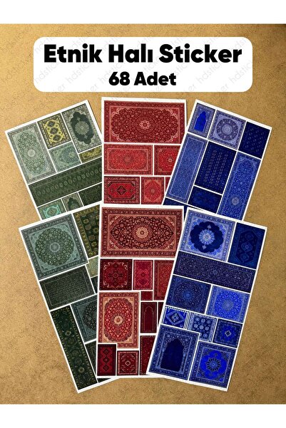 hdsticker 68 Adet Etnik Halı Kilim Desenli Motif Vintage Bohem Ajanda Defter ...