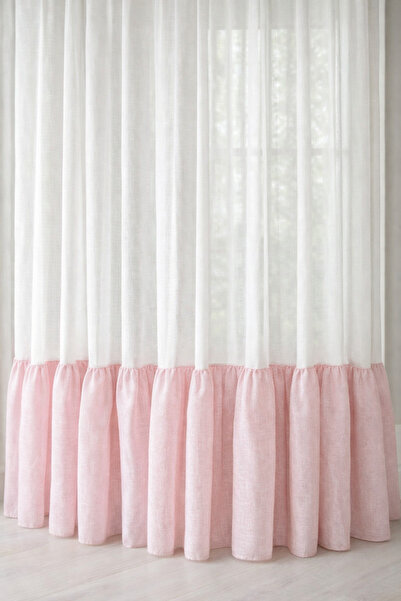 perde plus in perdea transparentă Fusta roz pudrat cu design cu volane pentru...