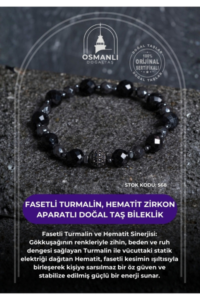 OSMANLI DOĞAL TAŞ Certified Faceted Tourmaline, Natural Stone Bracelet with H...