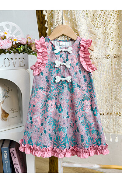 Take Two By Styli Girls Floral Print Sleeveless Ruffled Detail Dress