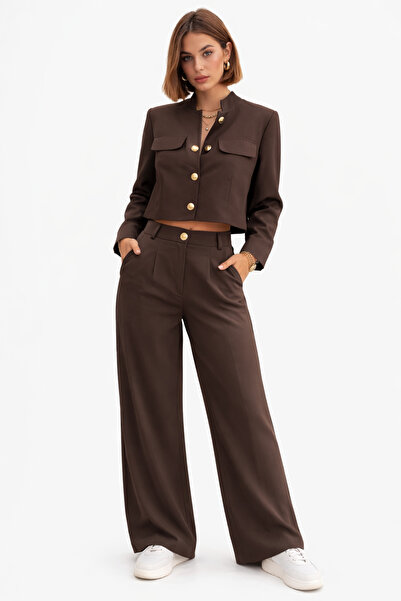 ribana طقم نسائي مكون من قطعتين، جاكيت وبنطلون بأكمام طويلة وأزرار ذهبية قصة ...