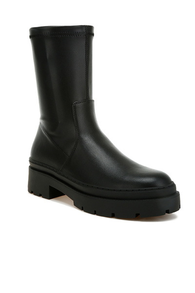 london Rag Women Chunky Faux Leather Calf Boots in Black