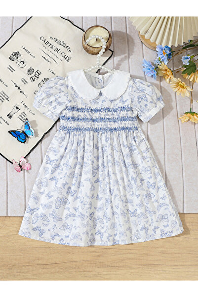 Take Two By Styli Girls Blue Butterfly Print Knee-Length Dress