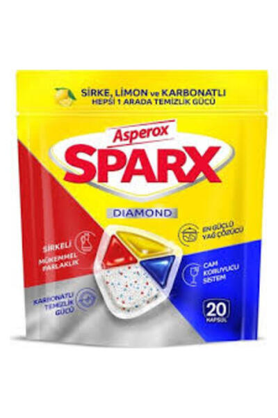 ASPEROX كبسولات سباركس دايموند لغسالة الأطباق 20 قطعة الكل في واحد