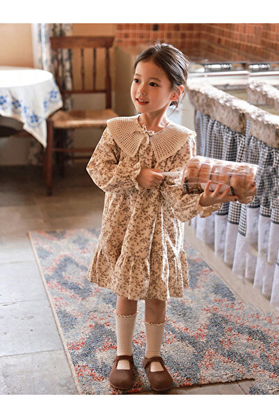 Take Two By Styli Girls Floral Print Peter Pan Collar Ruffled Hem Dress