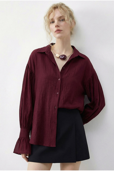 Bianco Lucci Women's Ruffle Cuff Detailed Oversized Shirt 533 60286029