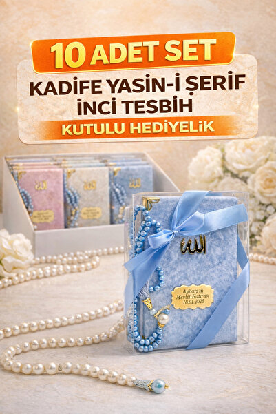 Medrese Kitab Evi 10 Adet Kutulu Kadife Yasin-i Şerif ve İnci Tesbih Seti – M...