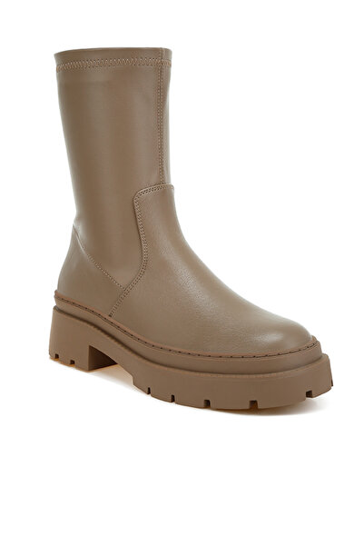 london Rag Women Chunky Faux Leather Calf Boots in Taupe