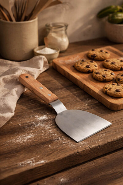 Anadolu Saray Wooden Strappy Stainless Steel Spatula 24cm |   Grill Burger Pi...