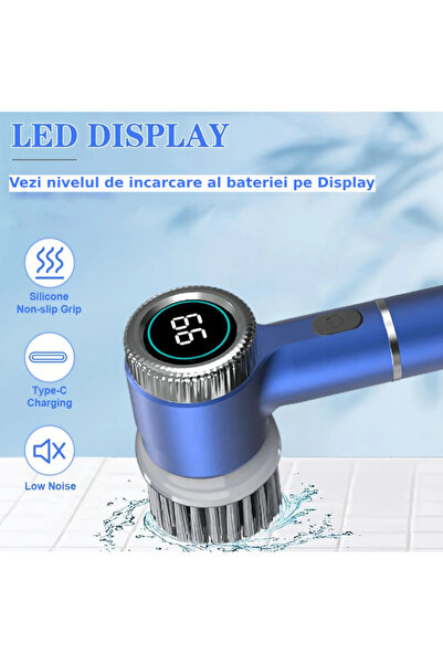 2AMNOVA Perie Electrica Rotativa Curatare 5 in 1, Display LED, 3 Viteze, USB Reincarcabila 1200mAh, 5 Capete