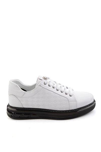 Bambi Beyaz Baskılı Hakiki Deri Erkek Sneaker E01080221143