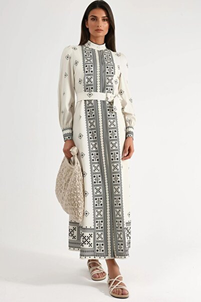 Hiccup MSN Макси рокля с мандарински яка и геометричен десен