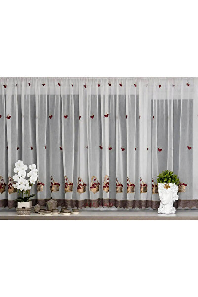 Liz Line Embroidered kitchen curtain, white/red, "Cherry", with drapery PD18715