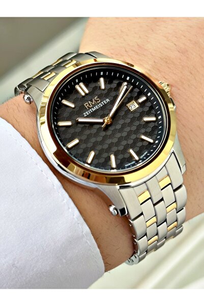 Romanson Silver-Gold Color Steel Cord Steel Case Men's Wristwatch with Calend...