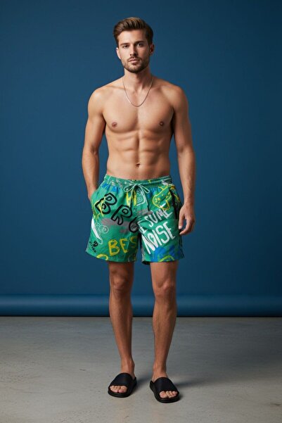 Piyera شورت سباحة رجالي بسحّاب أمامي وخلفي بجيوب سريع الجفاف شورت شاطئ مطاطي ...