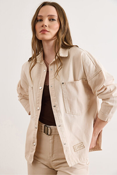 Olalook Γυναικείο Cream Chic Με κέντημα Με τσέπες Houndstooth Γκαμπαρντίνα Πο...