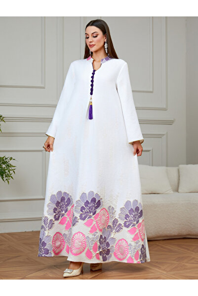 Take Two By Styli Women Textured Floral Tassel Detail Jalabiya