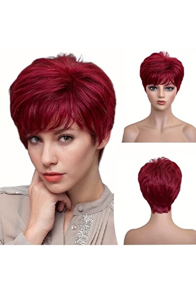 animis beauty Perucă scurtă vișinie, fibră sintetică cu aspect, păr drept