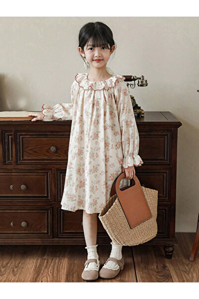 Take Two By Styli Girls Floral Print Ruffled Neck A-Line Dress
