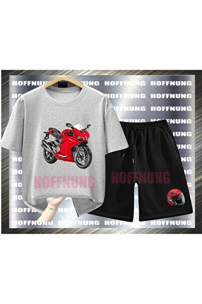 HOFFNUNG Unisex Casual Short Sleeve Set Motorcycle Helmets Print Outdoor Spri...