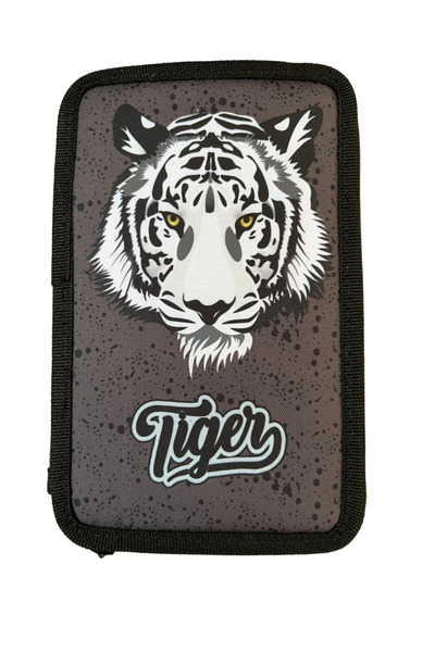 By TGA Tiger Pencil Case, 3 compartments, 19x12x6 cm, 32 pieces Black