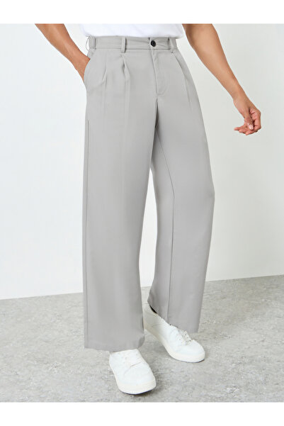 Take Two By Styli Men Grey Pleated Wide Leg Trousers