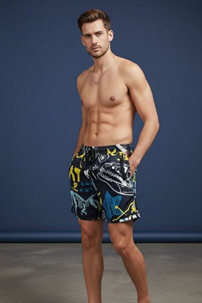 Piyera شورت سباحة رجالي بسحّاب أمامي وخلفي بجيوب سريع الجفاف شورت شاطئ مطاطي ...