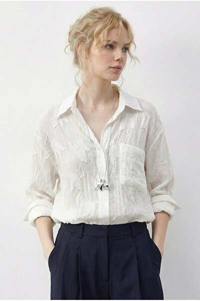 Bianco Lucci Kadın Dokulu Kumaş Cepli Transparan Gömlek 8092 60286032
