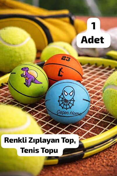 ÇEÇEN HOME (1 Adet) Renkli Zıp Zıp Top, Tenis Topu , Emojili Zıplayan Top, Eğ...