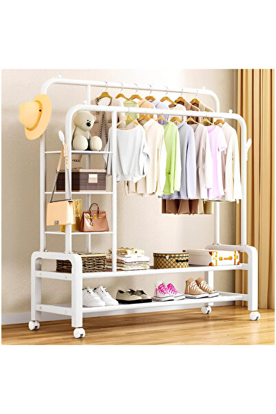 Herum Suport metalic pentru haine cu 2 bare, înălțimi diferite, cu roți, spaț...