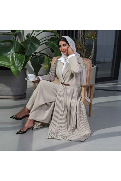 Noon Noora Stylish Leather Button Pleated Cardigan Robe Abaya (headscarf Not ...