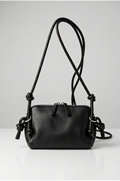 MRS.MODA Kadın Siyah Dügüm Detaylı Omuz Ve Çapraz Askılı Mini Omuz Çantası