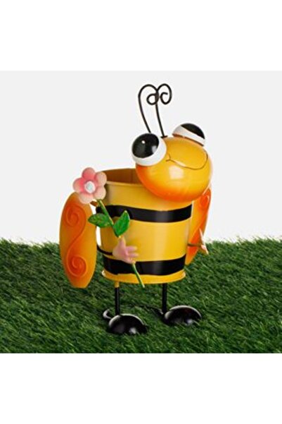 Zet Metal Flower Pot Mask with Bee & Movement 12 x 12 x 21 cm