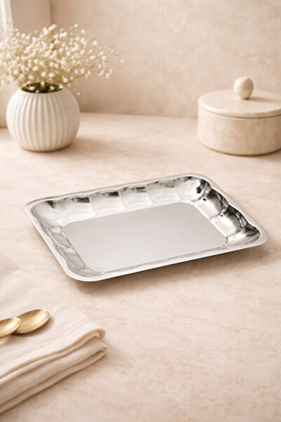 DİVAYS Stainless Steel Sectioned Cornered Kayık Presentation Tray – Stylish S...
