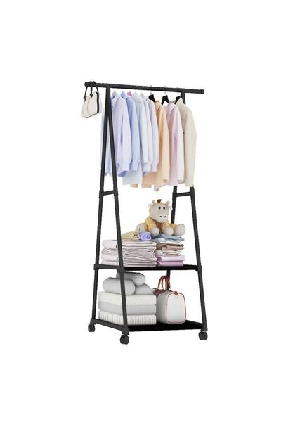 MeriMag Τριγωνική Ράφι Ρούχων με 2 Ράφια, Μαύρη