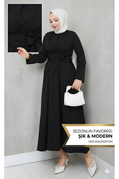 Gülsüm Aydın Women's Standard Collar Buttoned Fixed Belted Loose Sleeve Hijab...