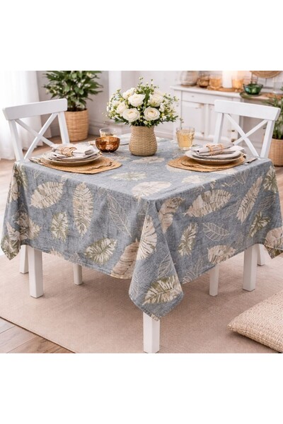 Pucioasa Teflon-coated tablecloth 140x180 cm, Gray with leaves