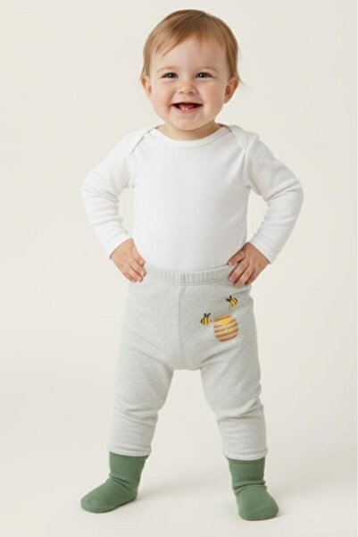 Mother Love %100 Organik Pamuk Kendinden Çoraplı Patikli Erkek Bebek Tek Alt ...