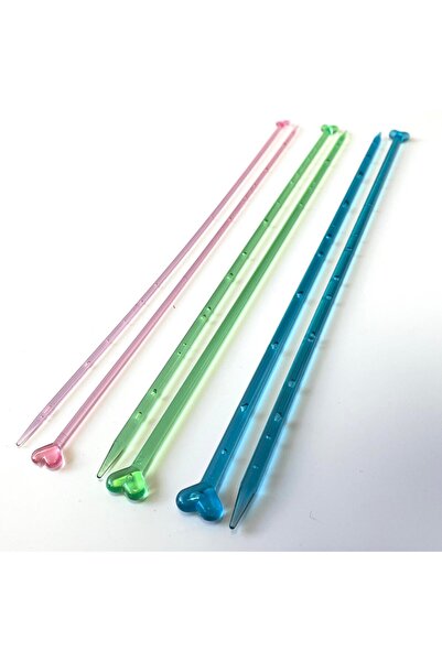 Kartopu Örgü Şiş Seti 3' lü Kalpli Plastik 35 cm | 3 No - 5 No - 6 No